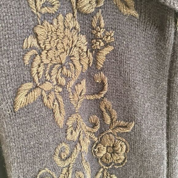 sonia BOGNER Navy blue overlay embroidery long après-ski cardigan -size 8 - Picture 2 of 12